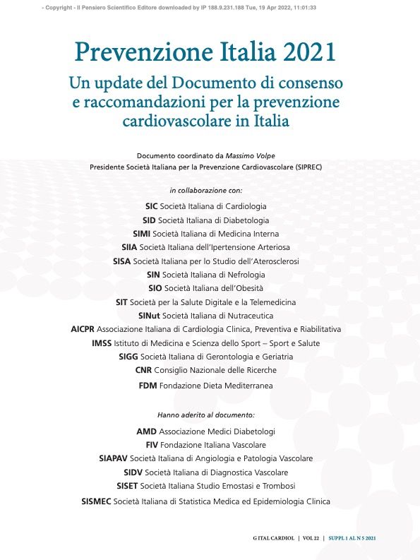 Un update del Documento di consenso e raccomandazioni per la prevenzione cardiovascolare in Italia
